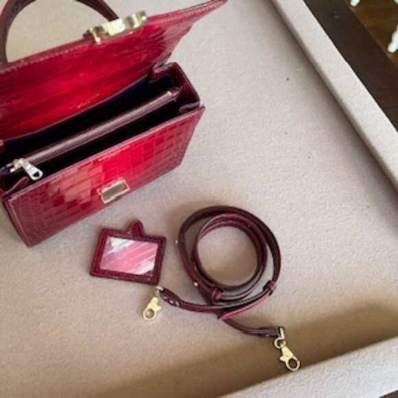 Aspinal of London Mayfair Deep Shine Cherry Ombre Croc Top Handle Handbag Purse - Picture 7 of 10